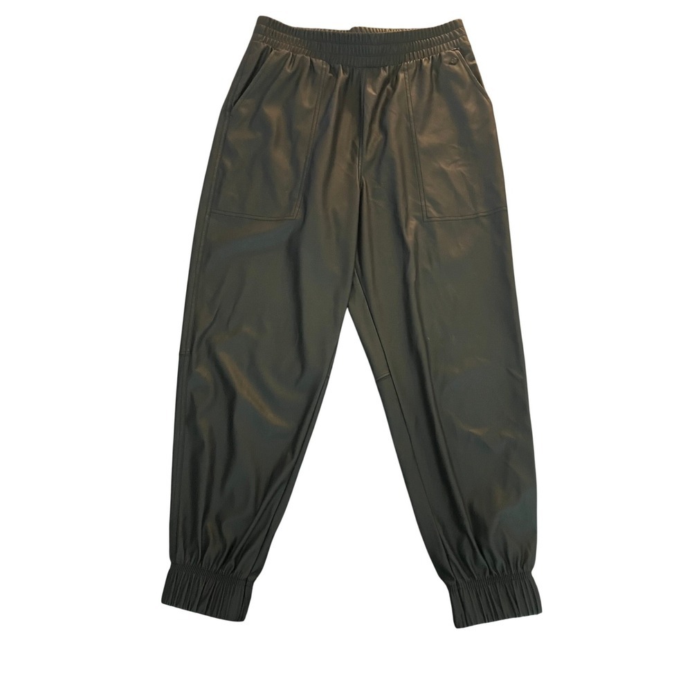 Calia Faux Leather Joggers Black Elastic Waist Pants (1115)